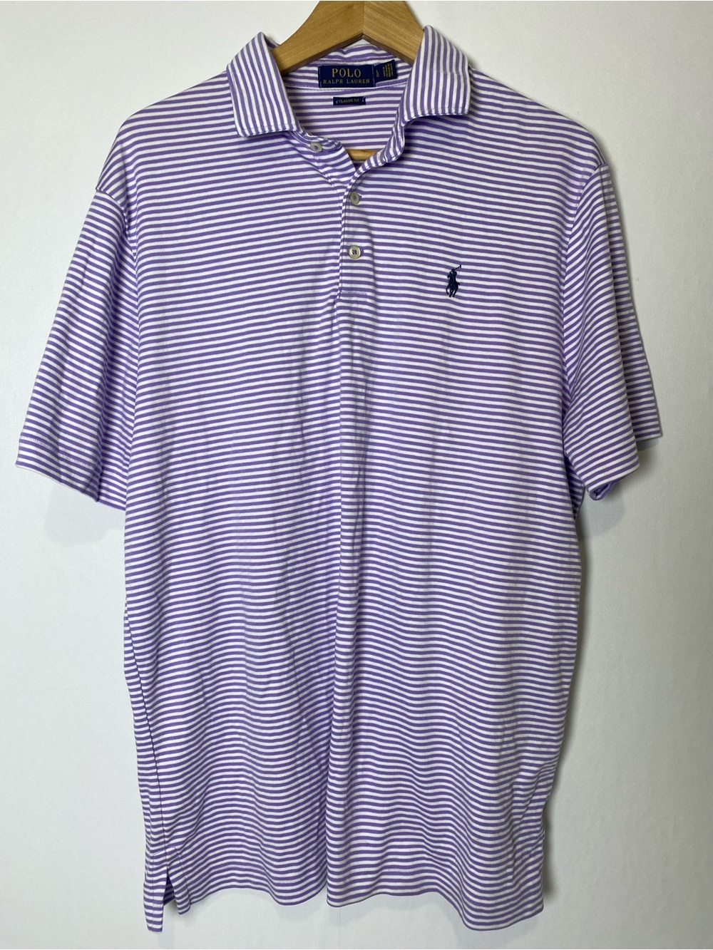 Polo Ralph Lauren Classic Fit Purple White Striped Polo Shirt Large Cotton
